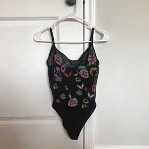 sheer flower embroidered body suit